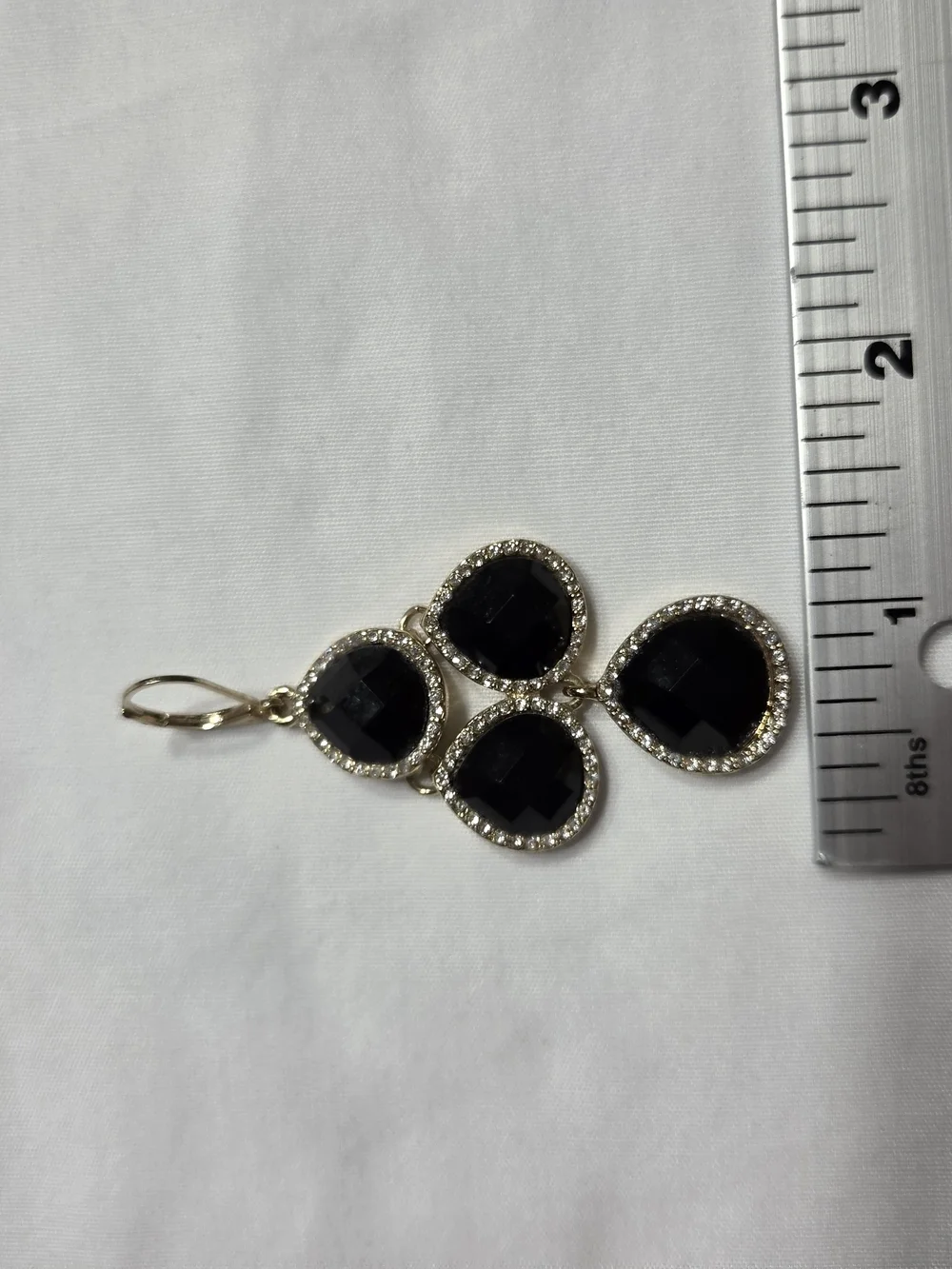 Elegant Black Gem Teardrop Dangle Earrings - Gold Tone